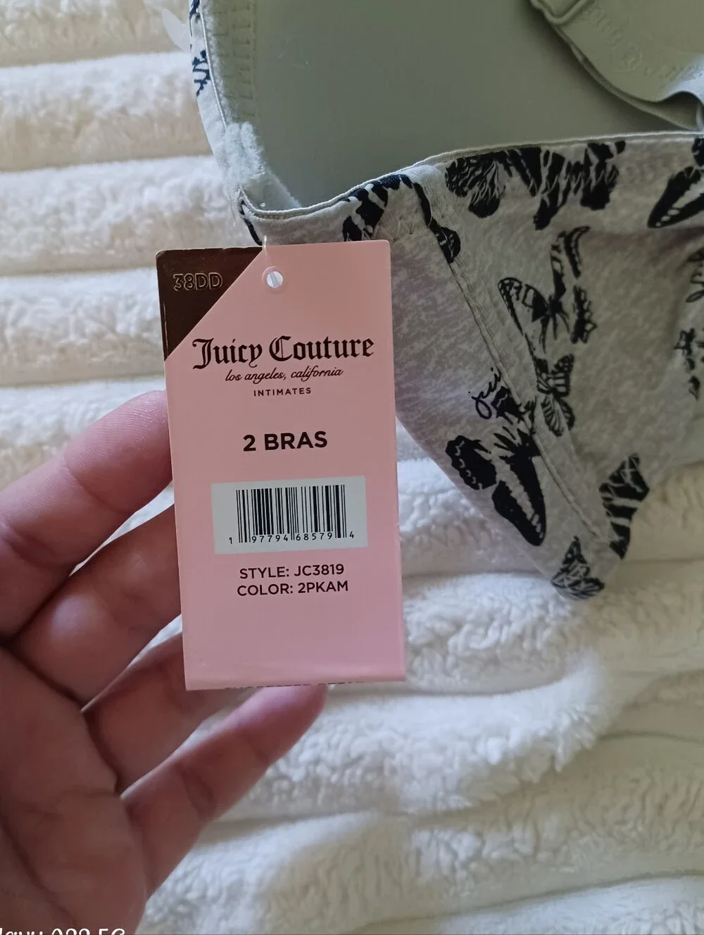 NWT Juicy Couture Gray Bra with Black Butterfly Print